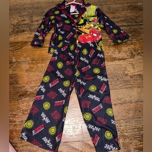 Disney Pixar Cars 2-Piece Pajama Set Boys Fleece Button-Up PJs Lightning McQueen